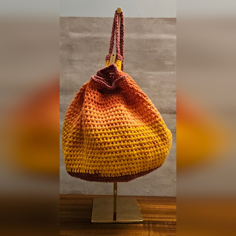 Crochet Drawstring Backpack - Orange & Yellow - image 1